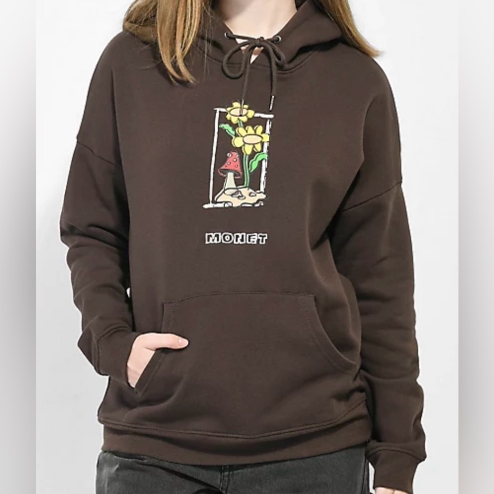 Monet Skateboards‎ Hoodie Small Brown Graphic Mushroom Flower Pullover Unisex